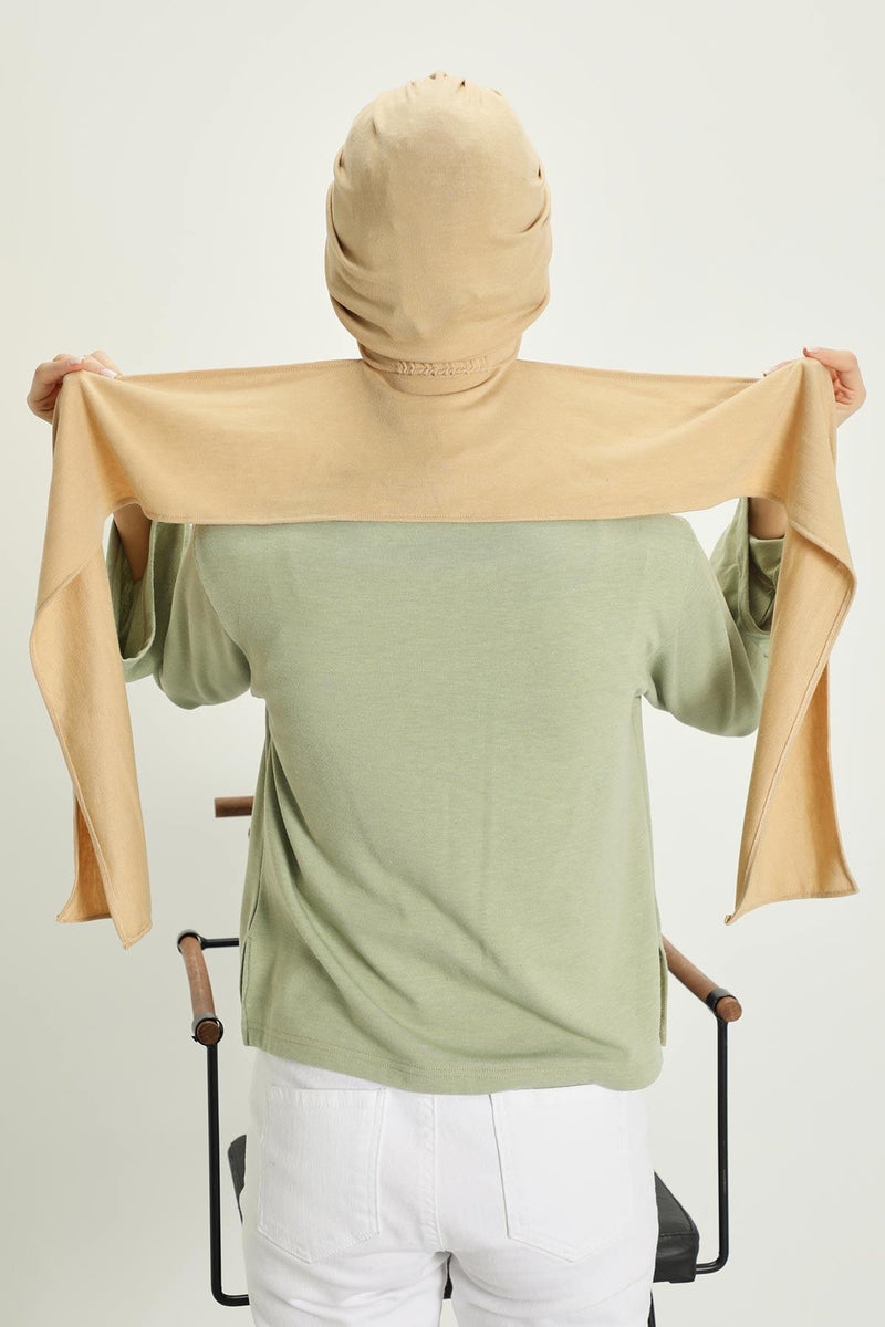 Winter Scarf Turban for Women, Stretch Ribbed Fabric Turban with Scarf, Elegant One-Size Winter Headwear,B-80RB