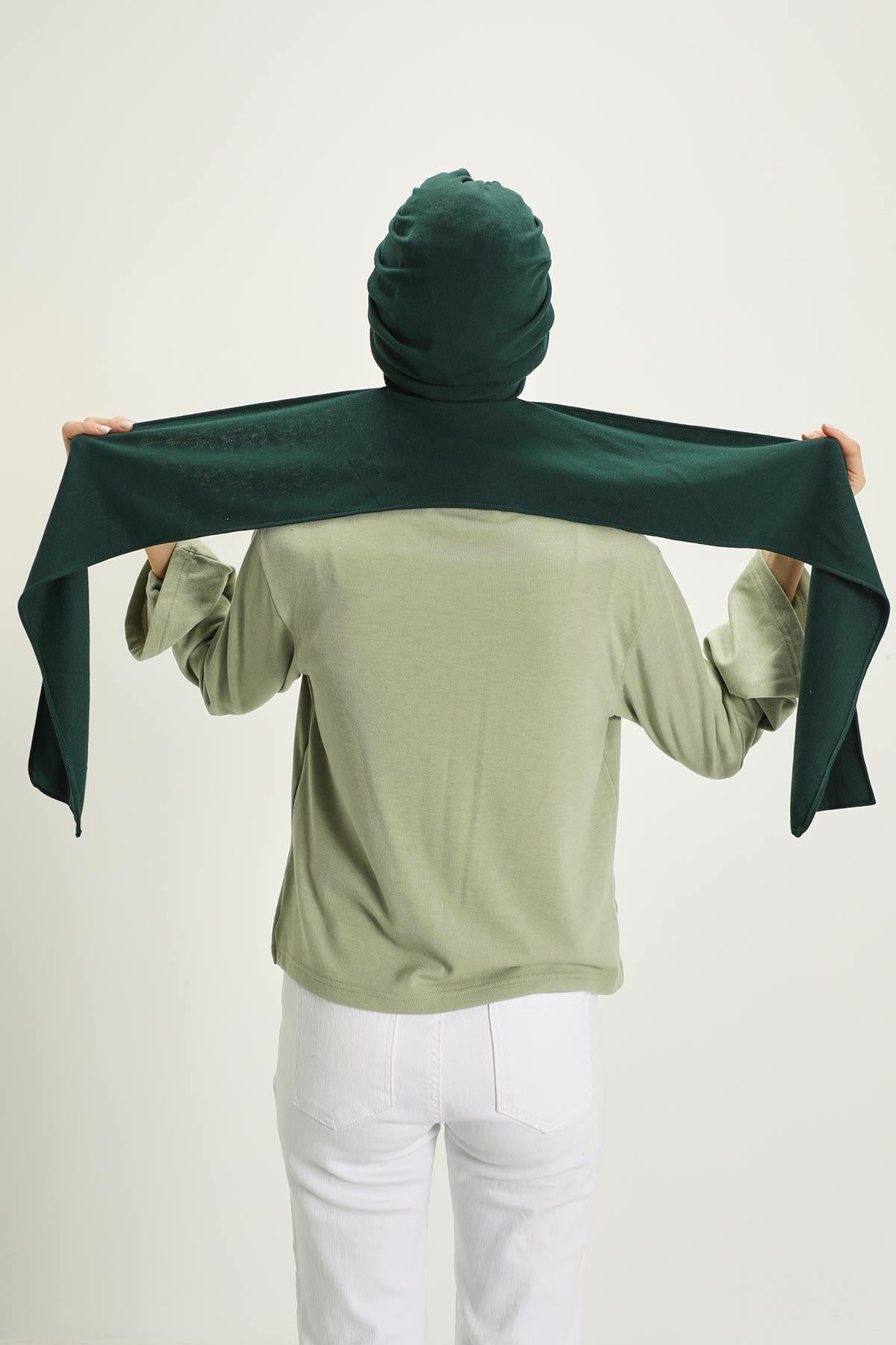 Winter Scarf Turban for Women, Stretch Ribbed Fabric Turban with Scarf, Elegant One-Size Winter Headwear,B-80RB Duck Green