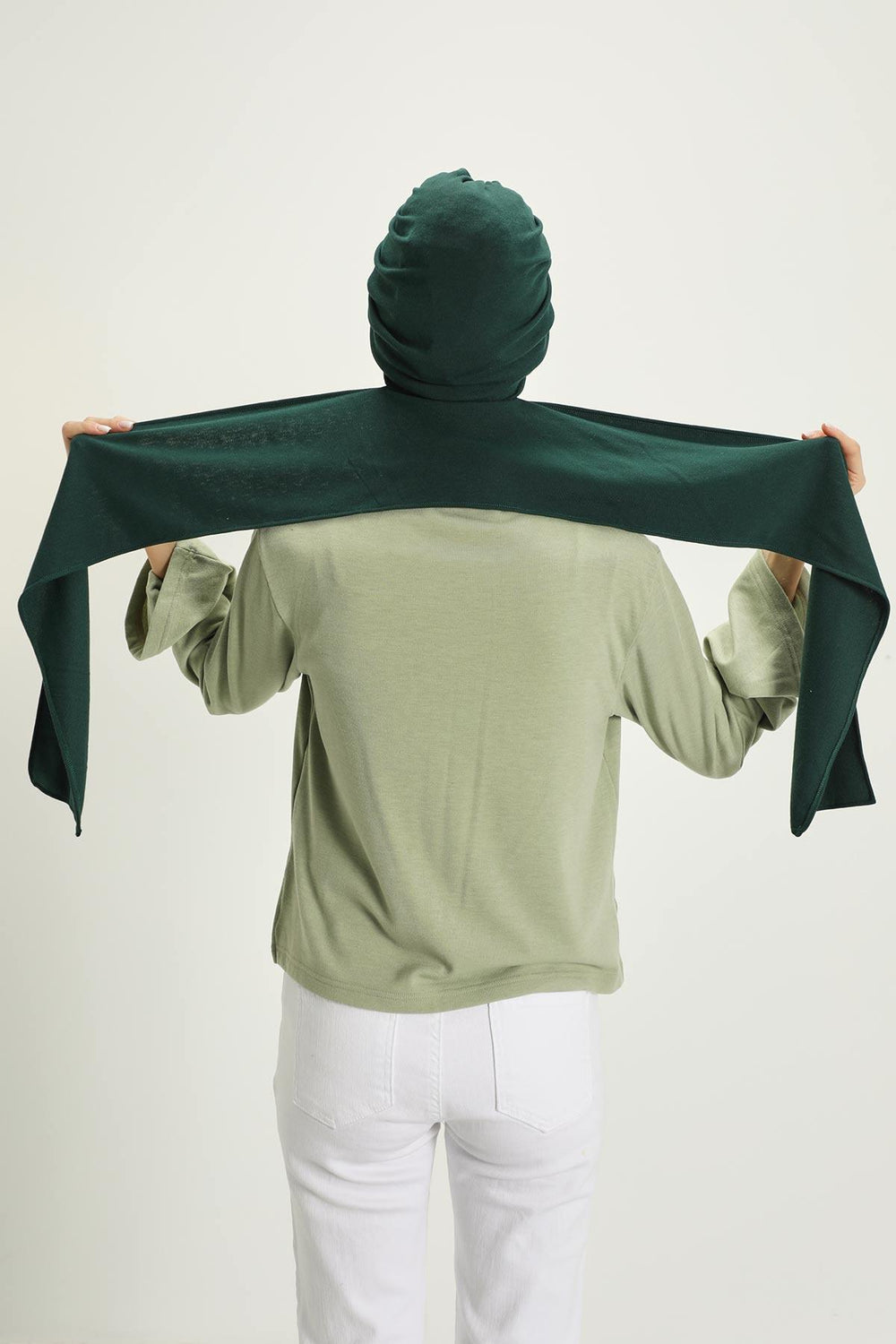 Winter Scarf Turban for Women, Stretch Ribbed Fabric Turban with Scarf, Elegant One-Size Winter Headwear,B-80RB Duck Green