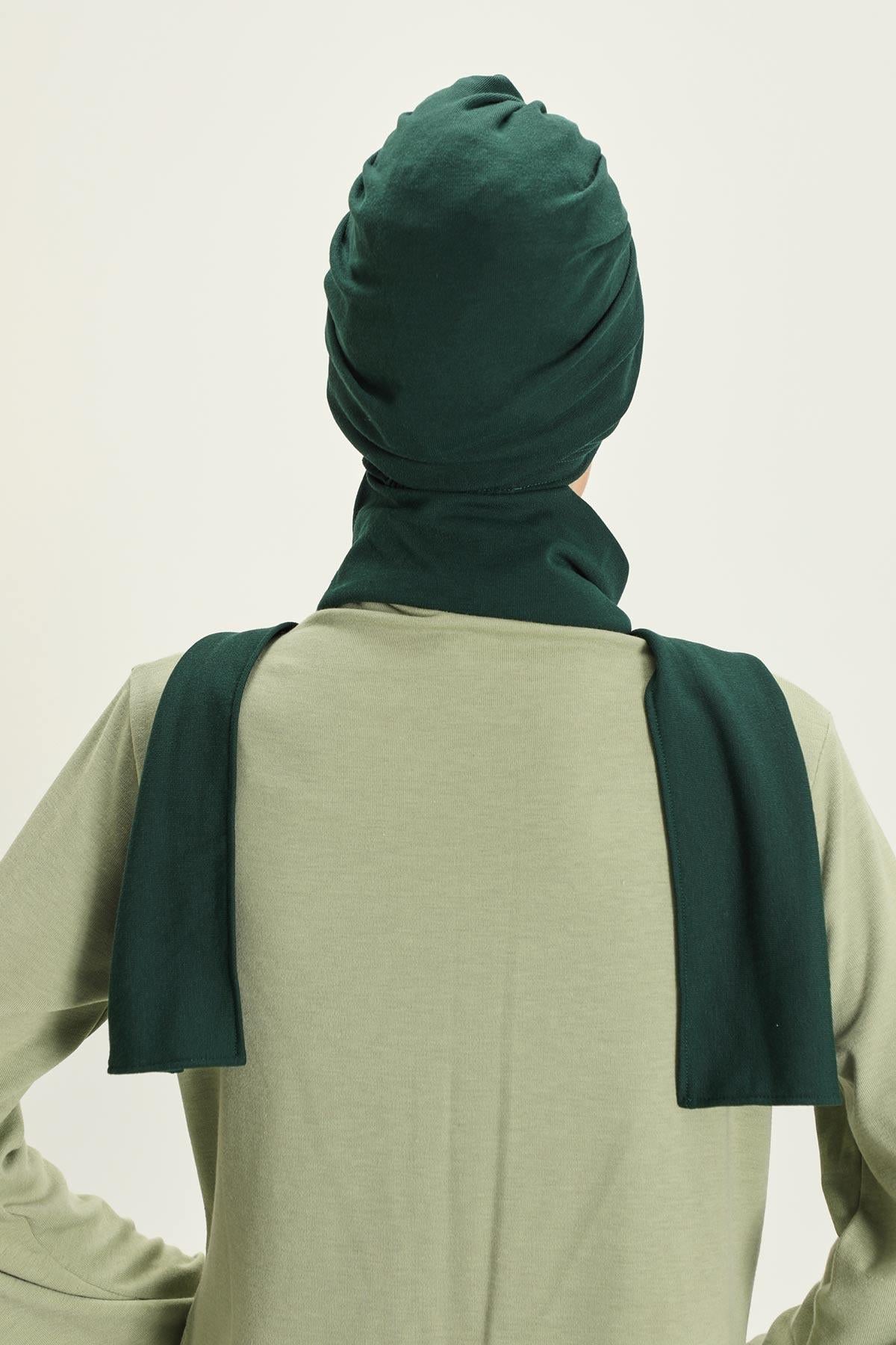 Winter Scarf Turban for Women, Stretch Ribbed Fabric Turban with Scarf, Elegant One-Size Winter Headwear,B-80RB Duck Green