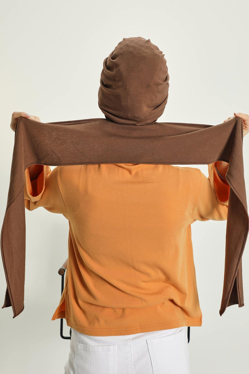 Winter Scarf Turban for Women, Stretch Ribbed Fabric Turban with Scarf, Elegant One-Size Winter Headwear,B-80RB