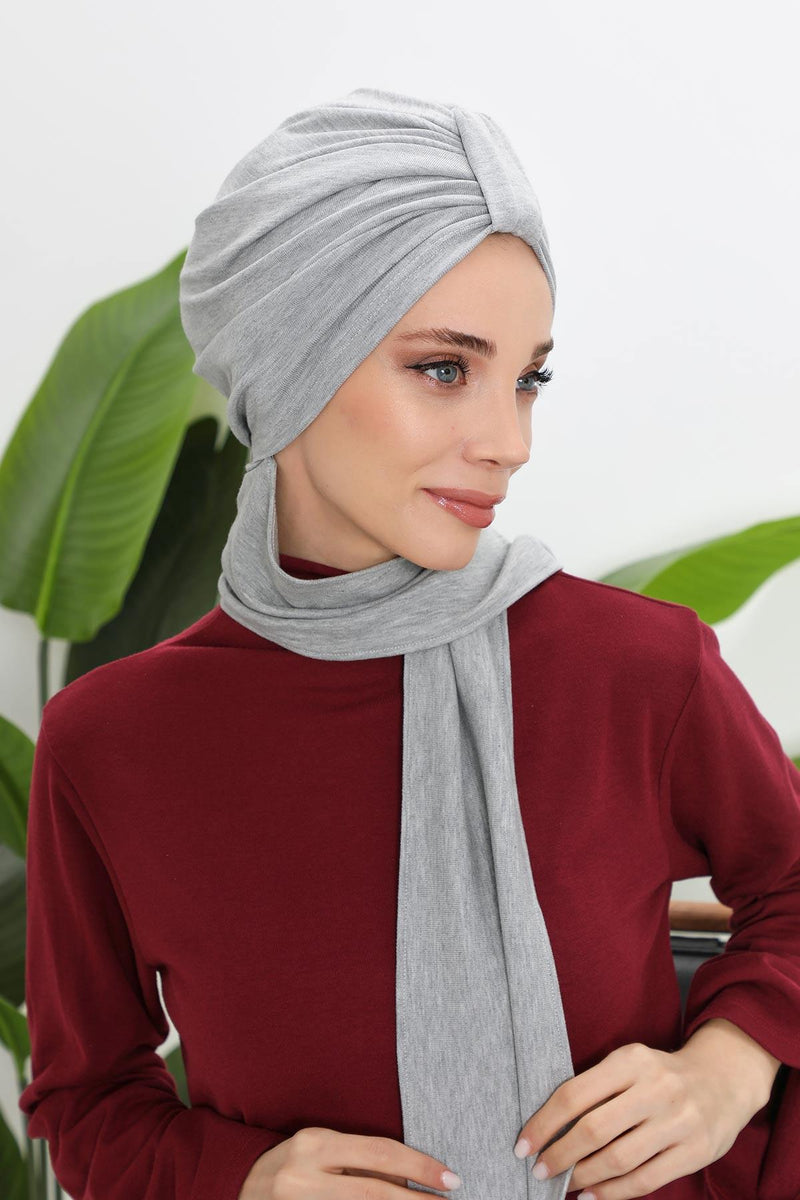 Winter Scarf Turban for Women, Stretch Ribbed Fabric Turban with Scarf, Elegant One-Size Winter Headwear,B-80RB