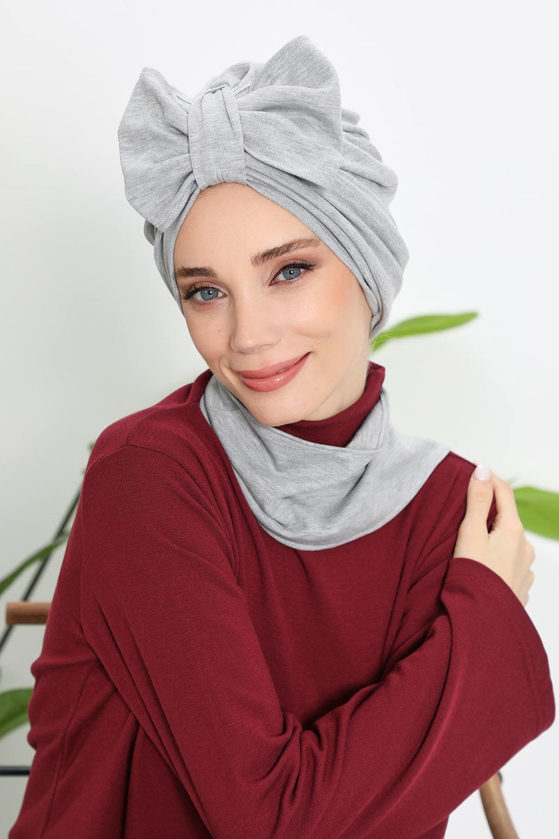 Winter Scarf Turban for Women, Stretch Ribbed Fabric Turban with Scarf, Elegant One-Size Winter Headwear,B-80RB