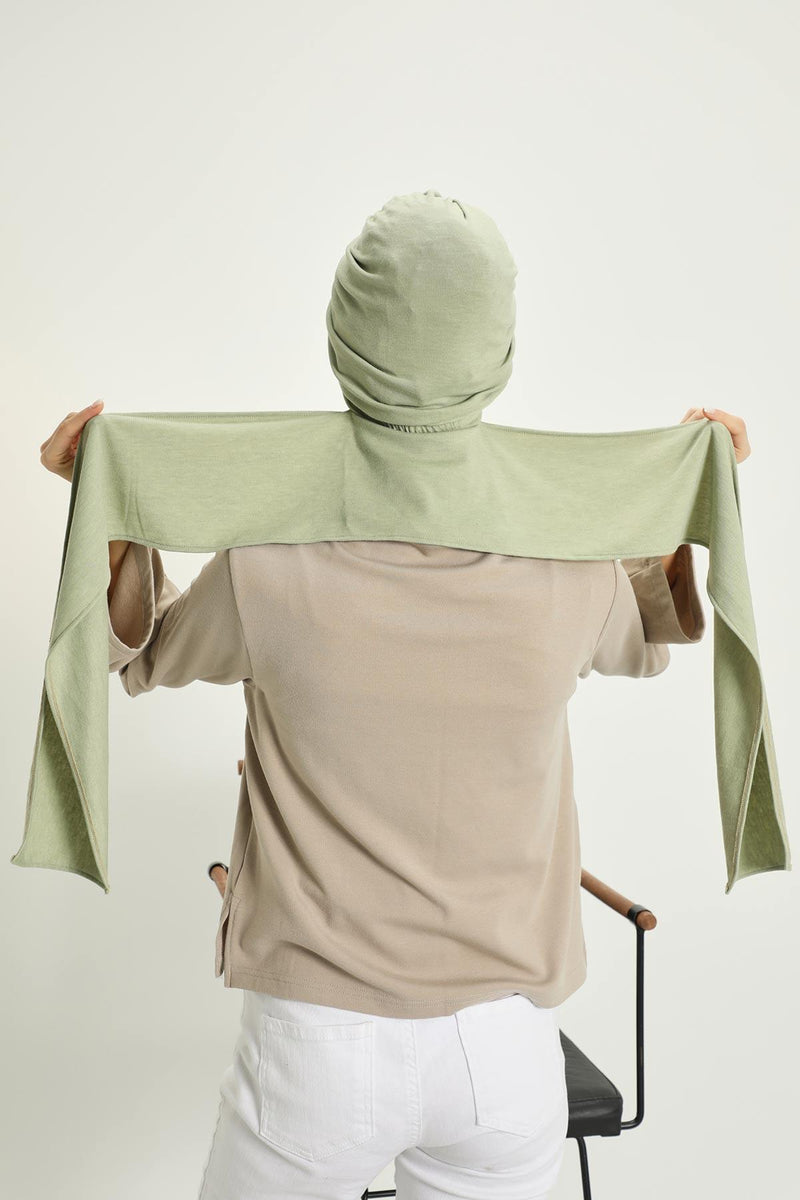 Winter Scarf Turban for Women, Stretch Ribbed Fabric Turban with Scarf, Elegant One-Size Winter Headwear,B-80RB