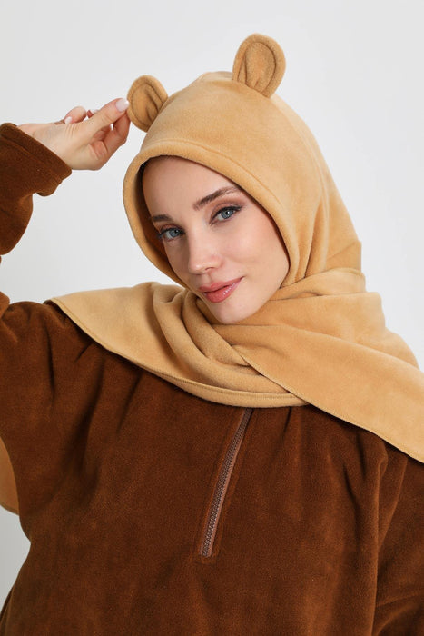 Polar Fleece Fleece Hooded Scarf Windproof Fleece Hooded Hat With