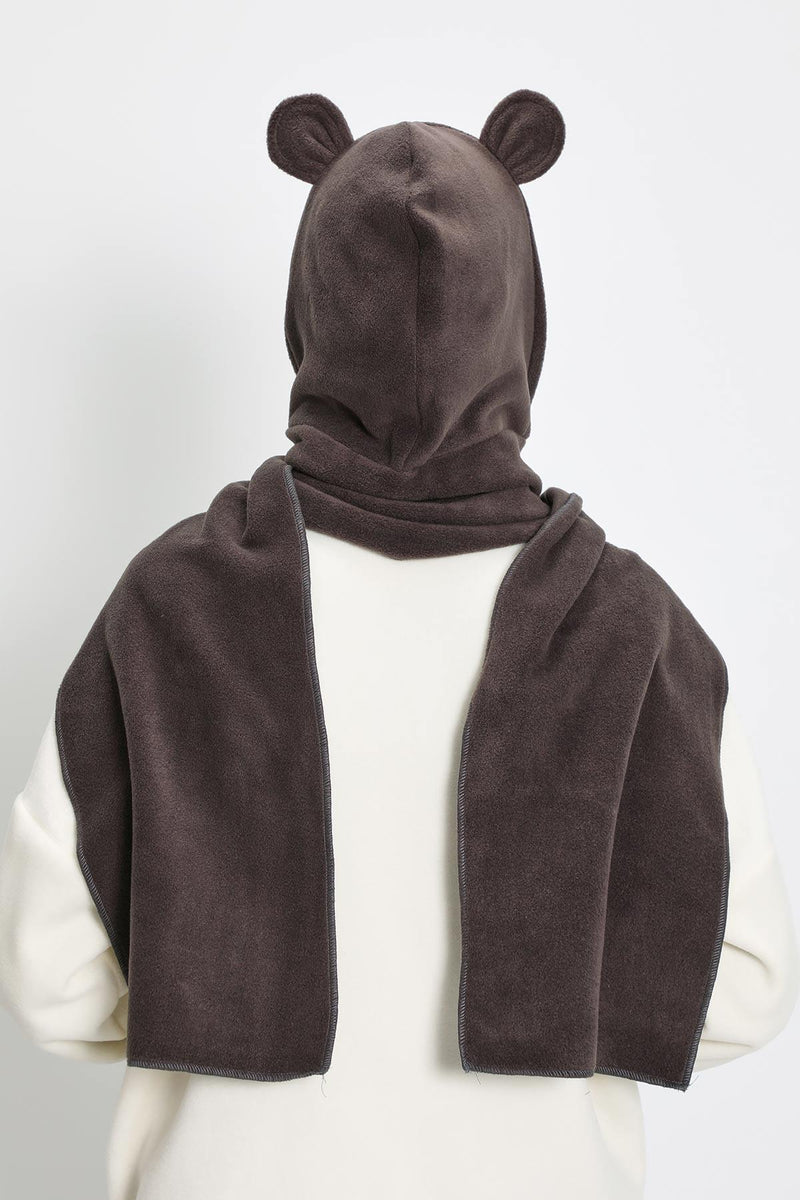 Windproof Fleece Hooded Hat with Ears, Women's Polar Fleece Hood with Scarf, Cozy Fleece Hooded Scarf for Women,B-83PL