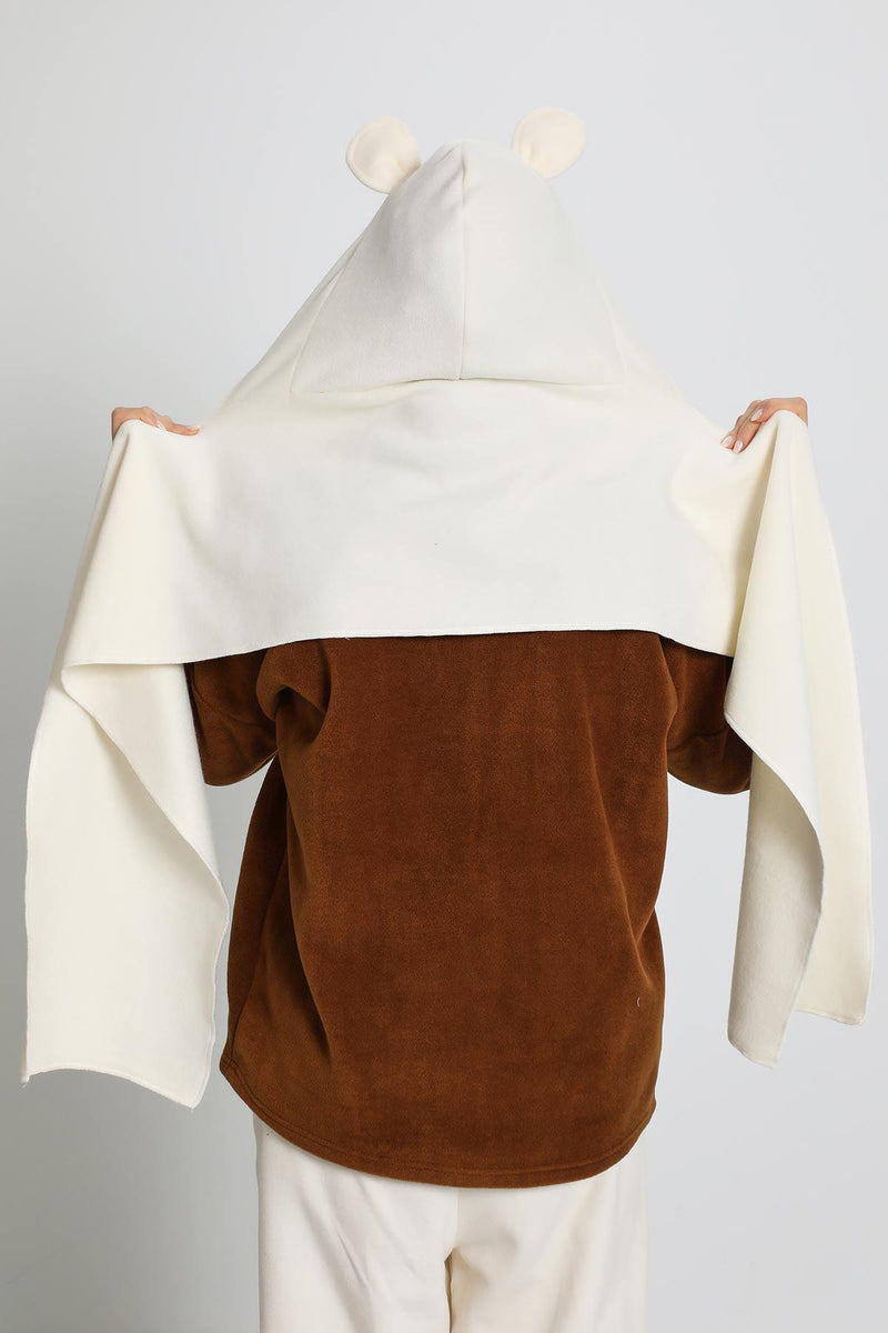 Windproof Fleece Hooded Hat with Ears, Women's Polar Fleece Hood with Scarf, Cozy Fleece Hooded Scarf for Women,B-83PL