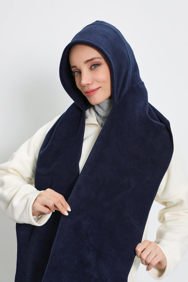 Women's Detachable Visor Fleece Hat with Scarf, Windproof Neck Warmer Wrap, Winter All-in-One Fleece Beanie and Scarf,B-84PL