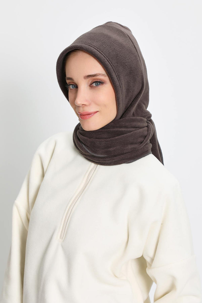 Women's Detachable Visor Fleece Hat with Scarf, Windproof Neck Warmer Wrap, Winter All-in-One Fleece Beanie and Scarf,B-84PL