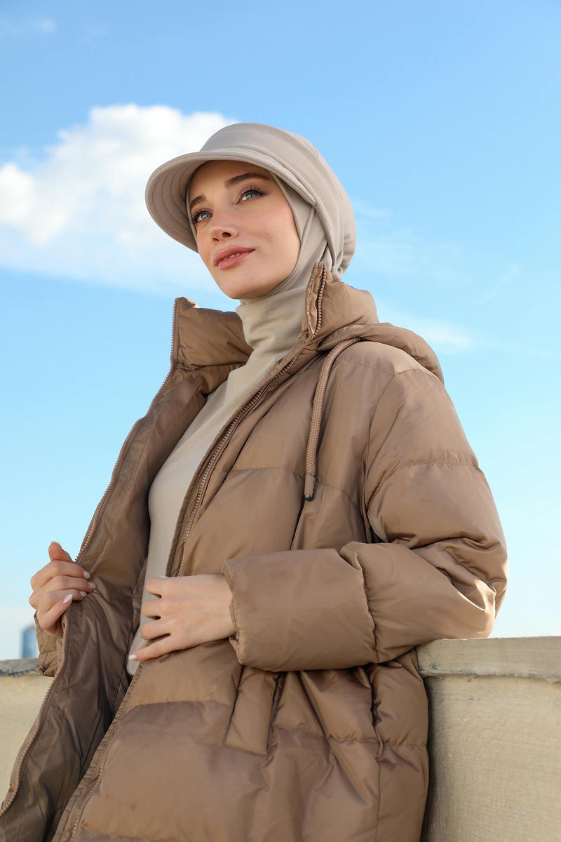 Detachable Visor Winter Turban for Women, Ribbed Polyviscose Stretch Headwrap, Stylish One-Size Cap for Cold Weather,B-82RB