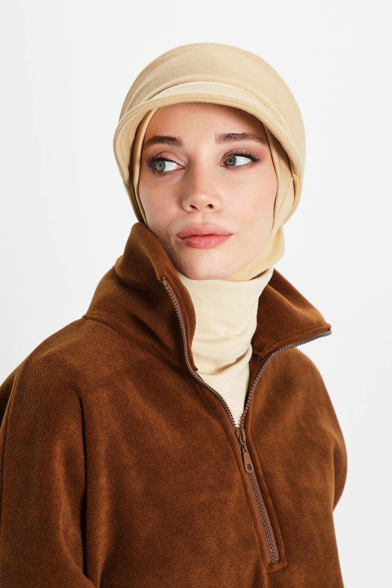 Detachable Visor Winter Turban for Women, Ribbed Polyviscose Stretch Headwrap, Stylish One-Size Cap for Cold Weather,B-82RB