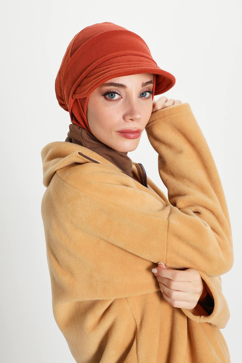 Detachable Visor Winter Turban for Women, Ribbed Polyviscose Stretch Headwrap, Stylish One-Size Cap for Cold Weather,B-82RB