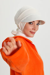 Detachable Visor Winter Turban for Women, Ribbed Polyviscose Stretch Headwrap, Stylish One-Size Cap for Cold Weather,B-82RB White