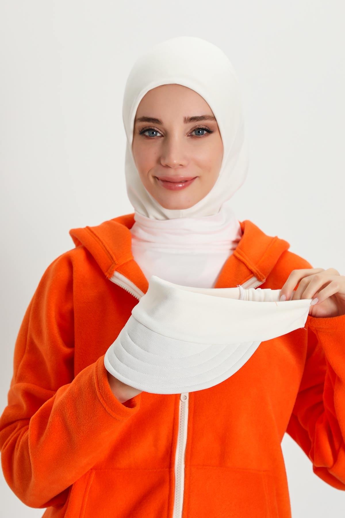 Detachable Visor Winter Turban for Women, Ribbed Polyviscose Stretch Headwrap, Stylish One-Size Cap for Cold Weather,B-82RB White