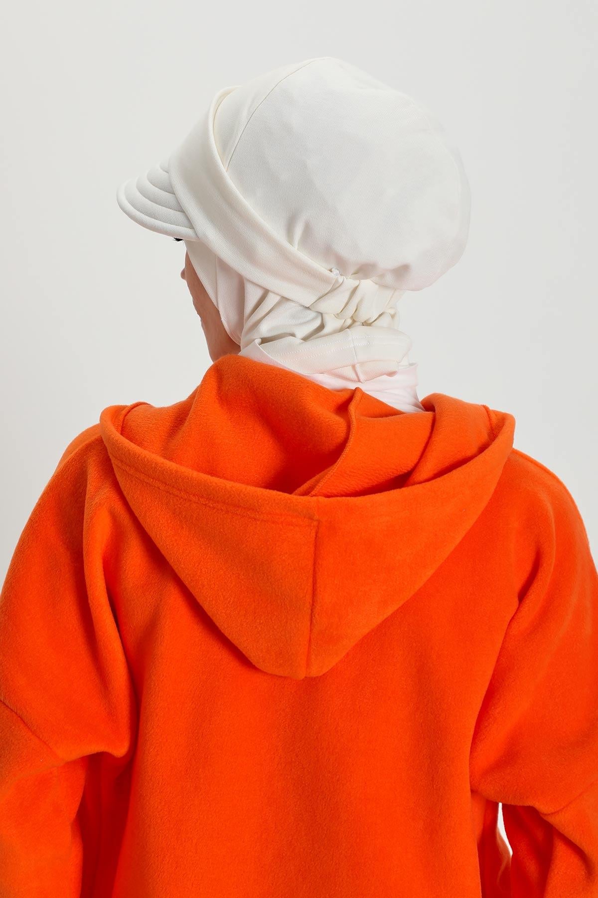 Detachable Visor Winter Turban for Women, Ribbed Polyviscose Stretch Headwrap, Stylish One-Size Cap for Cold Weather,B-82RB White