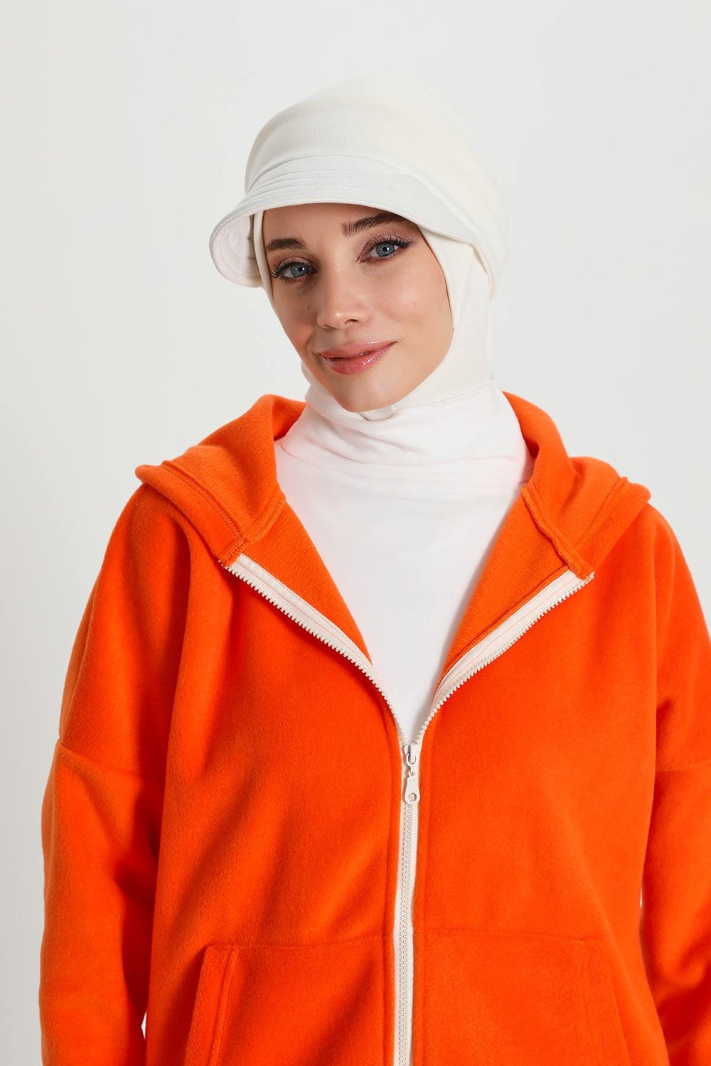 Detachable Visor Winter Turban for Women, Ribbed Polyviscose Stretch Headwrap, Stylish One-Size Cap for Cold Weather,B-82RB White