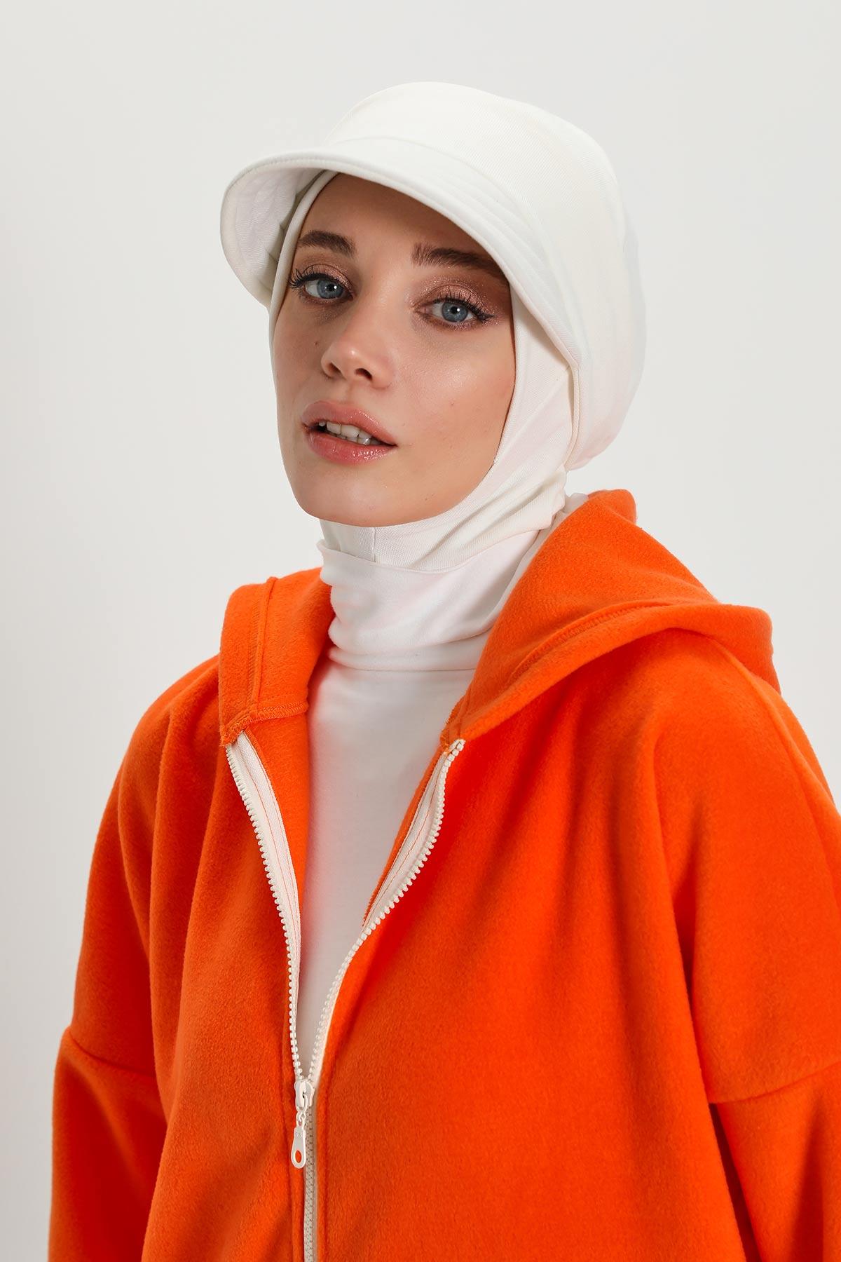 Detachable Visor Winter Turban for Women, Ribbed Polyviscose Stretch Headwrap, Stylish One-Size Cap for Cold Weather,B-82RB White