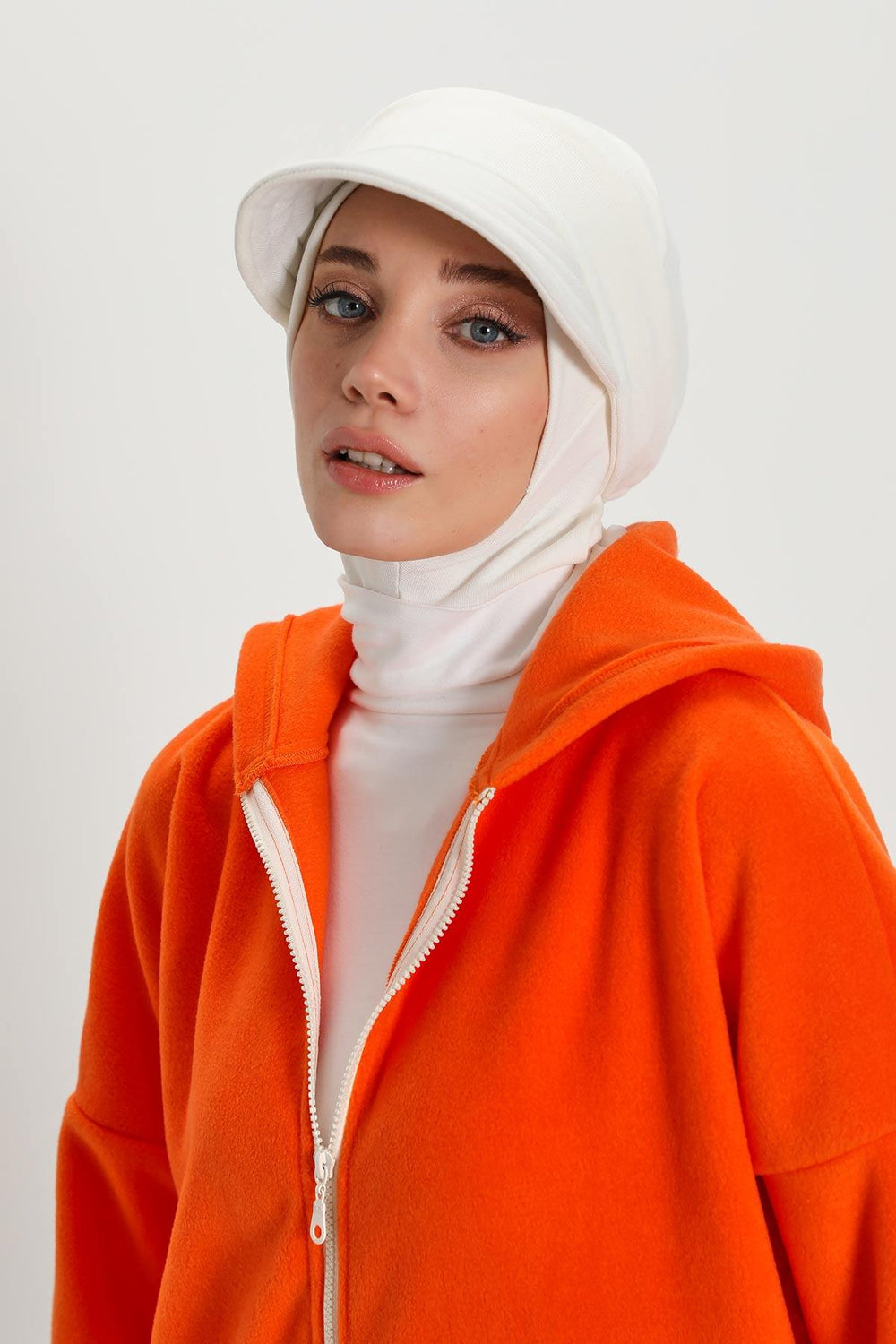 Detachable Visor Winter Turban for Women, Ribbed Polyviscose Stretch Headwrap, Stylish One-Size Cap for Cold Weather,B-82RB White