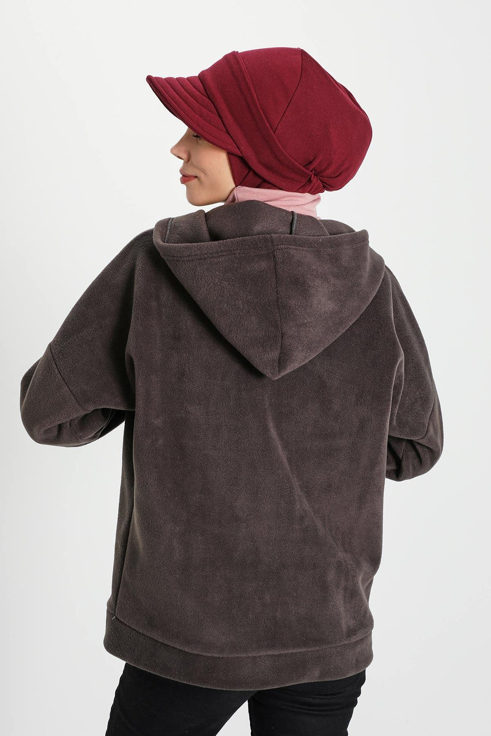 Detachable Visor Winter Turban for Women, Ribbed Polyviscose Stretch Headwrap, Stylish One-Size Cap for Cold Weather,B-82RB Maroon