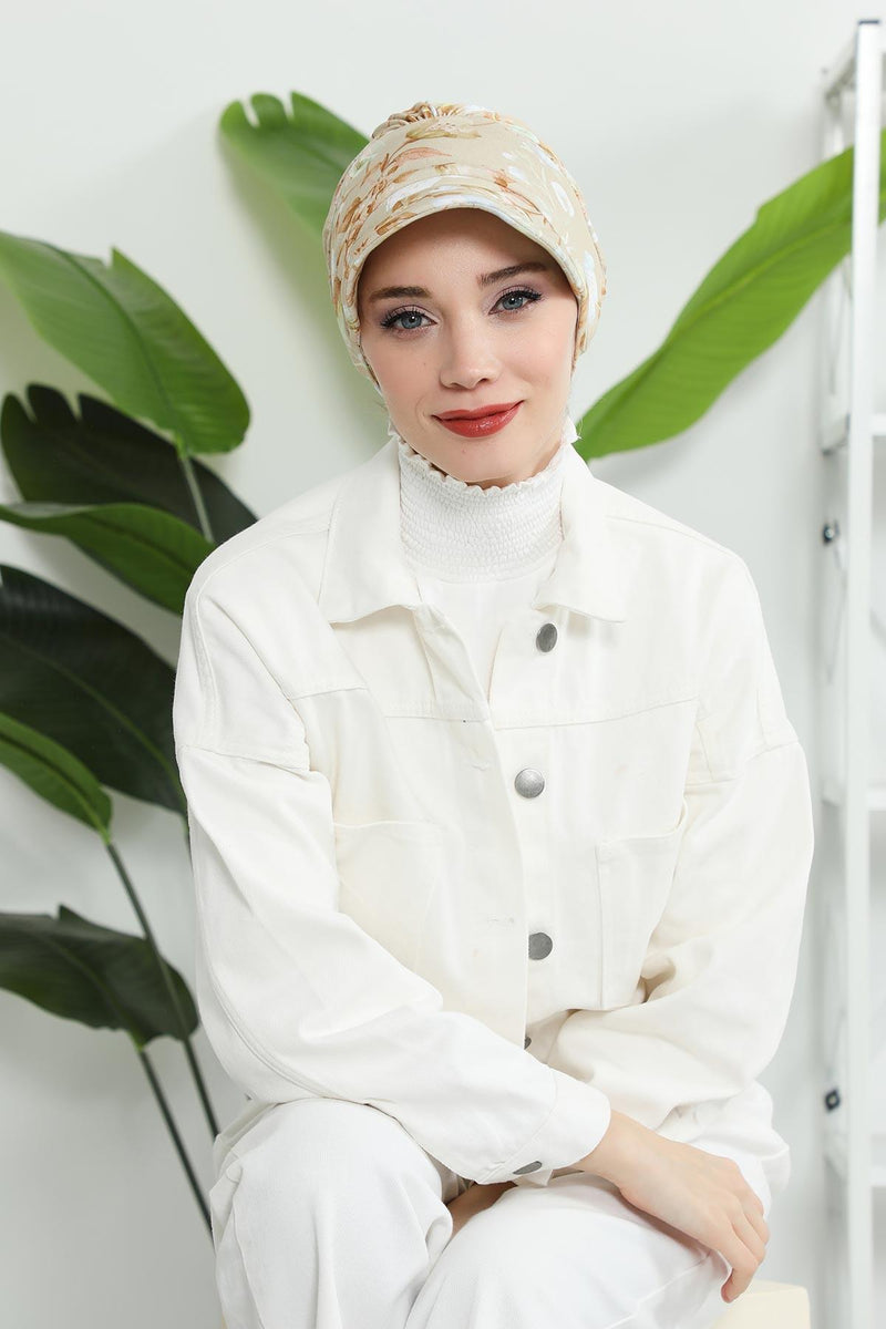 Printed Cotton Visor Women Turban Hat, Sun Protective Newsboy Hat for Women, 95% Cotton Plain Casual Hijab Bonnet Chemo Cap,B-73YD