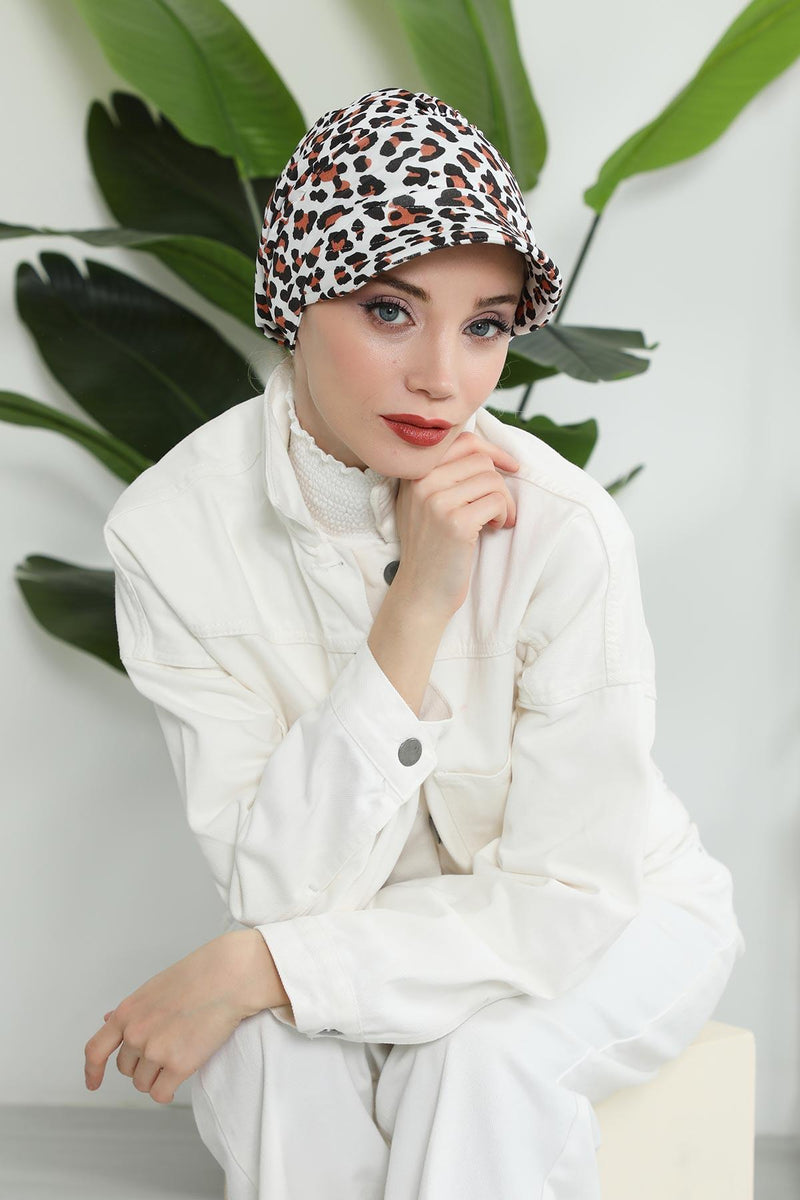 Printed Cotton Visor Women Turban Hat, Sun Protective Newsboy Hat for Women, 95% Cotton Plain Casual Hijab Bonnet Chemo Cap,B-73YD