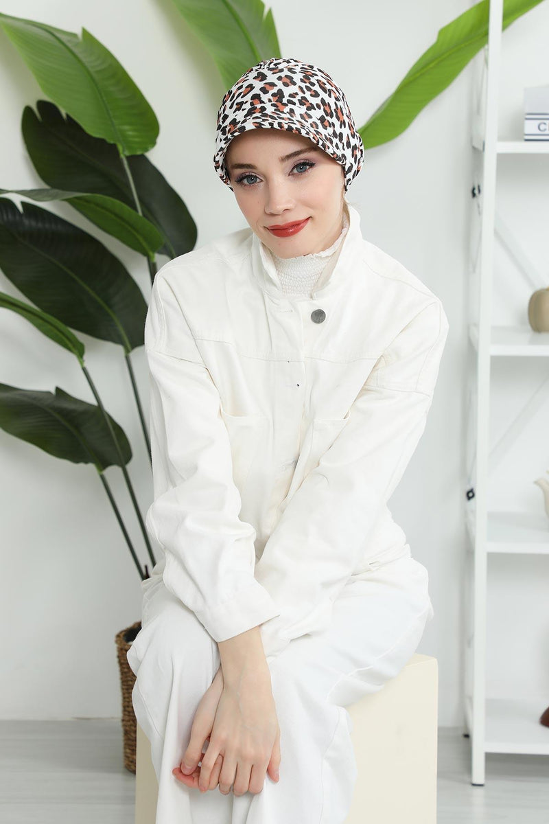 Printed Cotton Visor Women Turban Hat, Sun Protective Newsboy Hat for Women, 95% Cotton Plain Casual Hijab Bonnet Chemo Cap,B-73YD