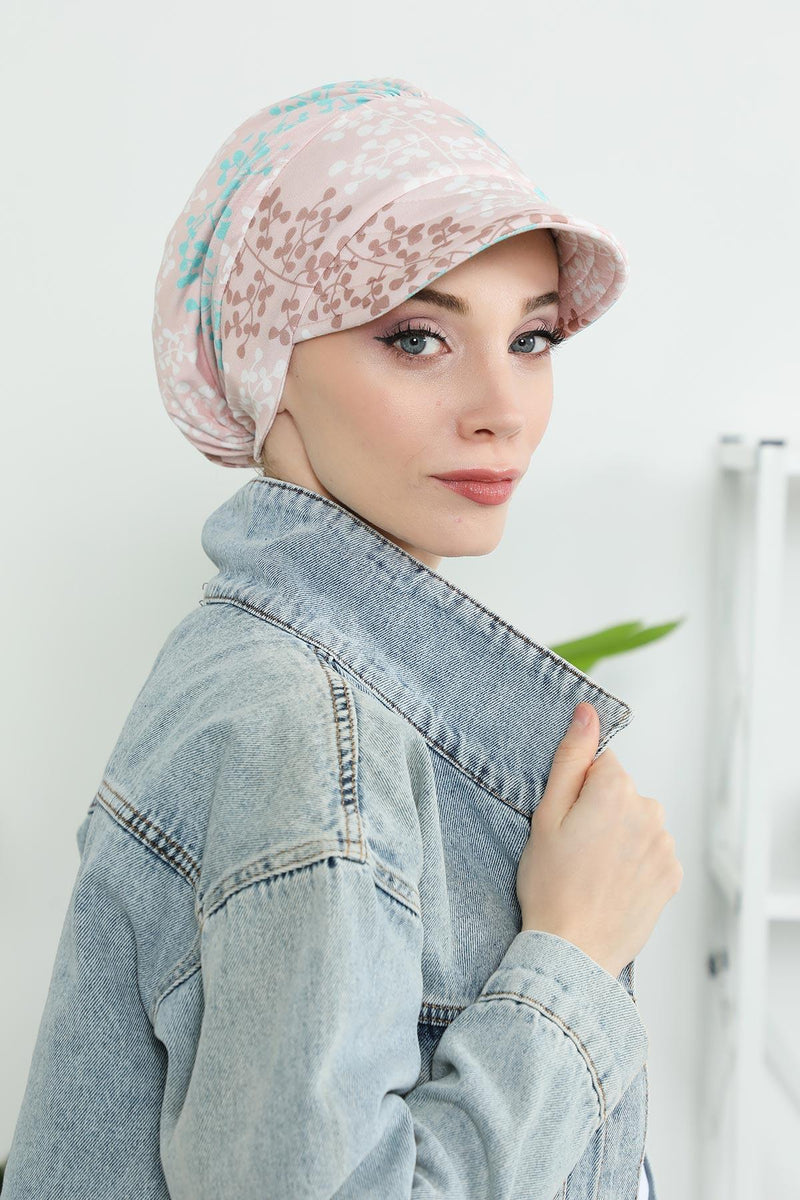 Printed Cotton Visor Women Turban Hat, Sun Protective Newsboy Hat for Women, 95% Cotton Plain Casual Hijab Bonnet Chemo Cap,B-73YD