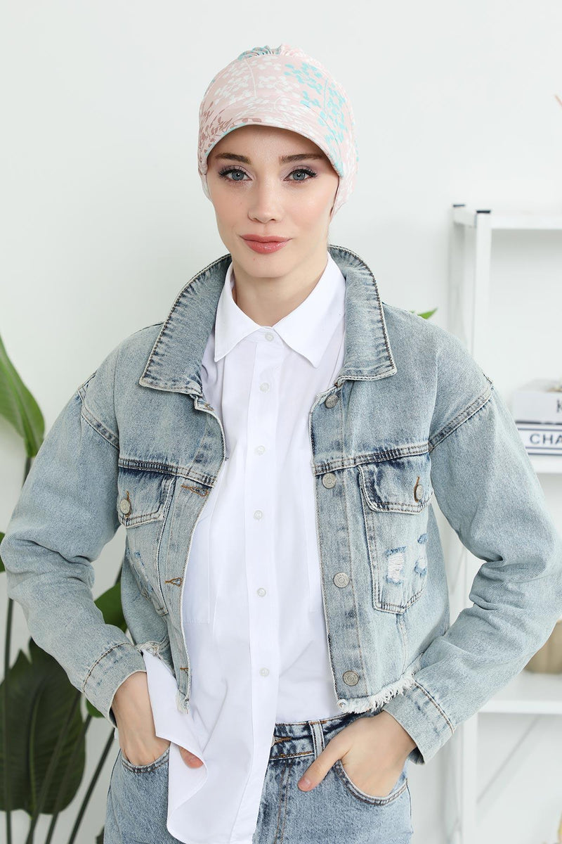 Printed Cotton Visor Women Turban Hat, Sun Protective Newsboy Hat for Women, 95% Cotton Plain Casual Hijab Bonnet Chemo Cap,B-73YD