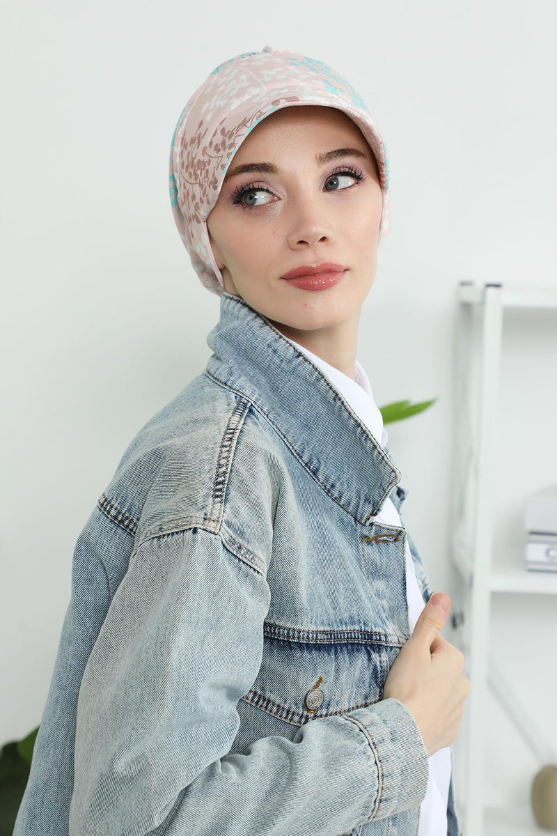 Printed Cotton Visor Women Turban Hat, Sun Protective Newsboy Hat for Women, 95% Cotton Plain Casual Hijab Bonnet Chemo Cap,B-73YD