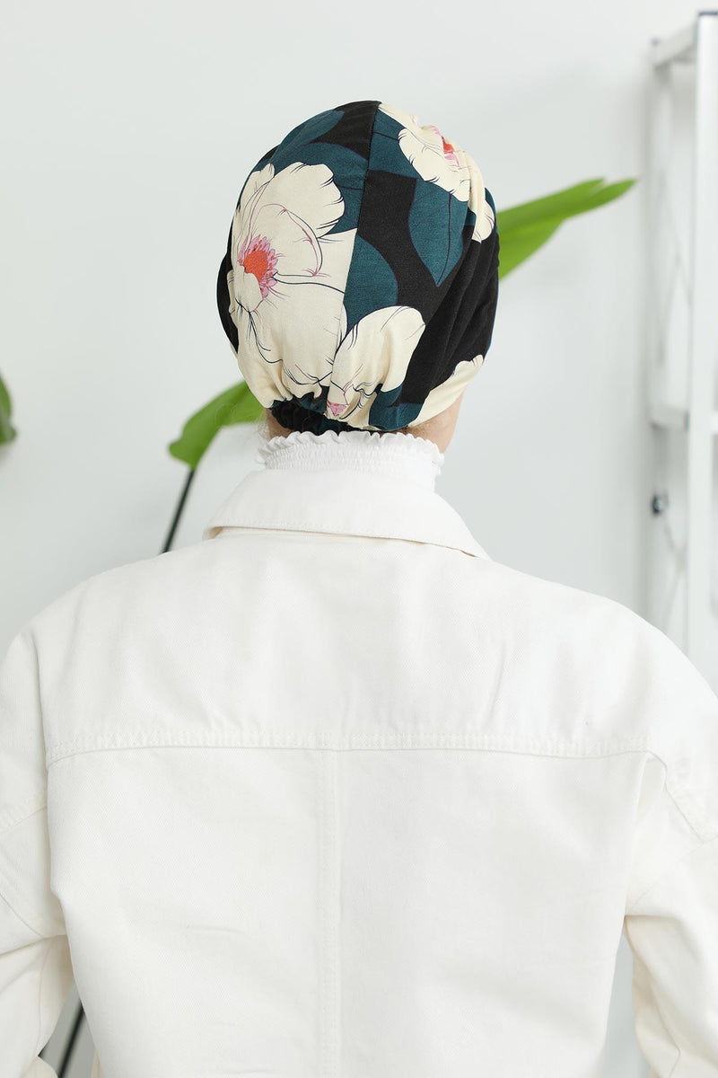 Printed Cotton Visor Women Turban Hat, Sun Protective Newsboy Hat for Women, 95% Cotton Plain Casual Hijab Bonnet Chemo Cap,B-73YD