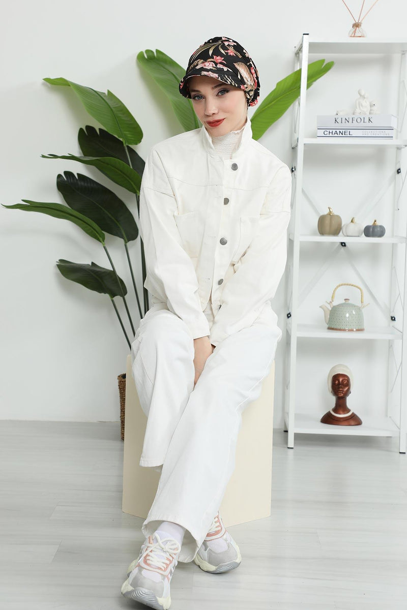 Printed Cotton Visor Women Turban Hat, Sun Protective Newsboy Hat for Women, 95% Cotton Plain Casual Hijab Bonnet Chemo Cap,B-73YD