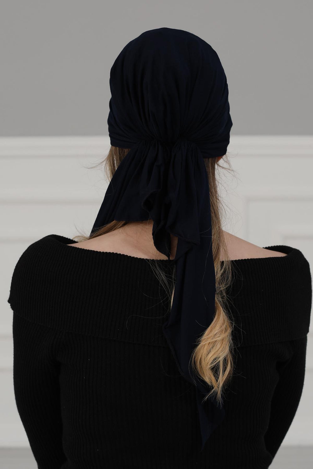 Simple Pre-Tied Turban Bonnet for Women, Easy Wear Chemo Headwear for Cancer Patients, Soft and Breathable Cotton Headwrap,B-47 Navy Blue