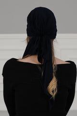 Simple Pre-Tied Turban Bonnet for Women, Easy Wear Chemo Headwear for Cancer Patients, Soft and Breathable Cotton Headwrap,B-47 Navy Blue