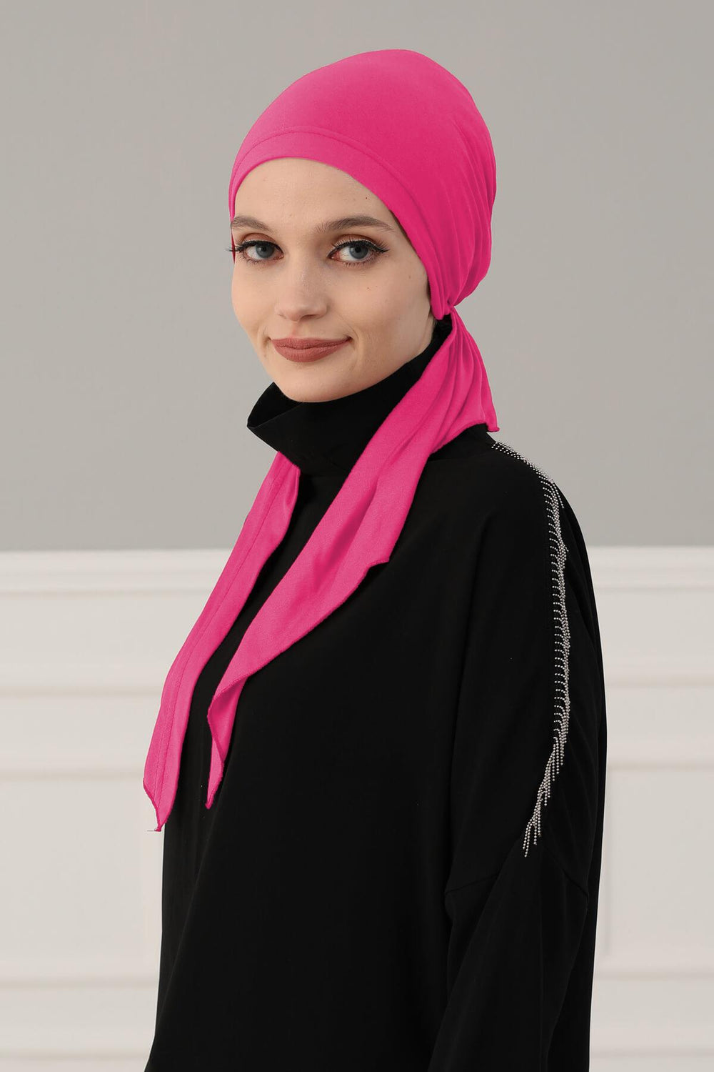 Simple Pre-Tied Turban Bonnet for Women, Easy Wear Chemo Headwear for Cancer Patients, Soft and Breathable Cotton Headwrap,B-47 Fuchsia