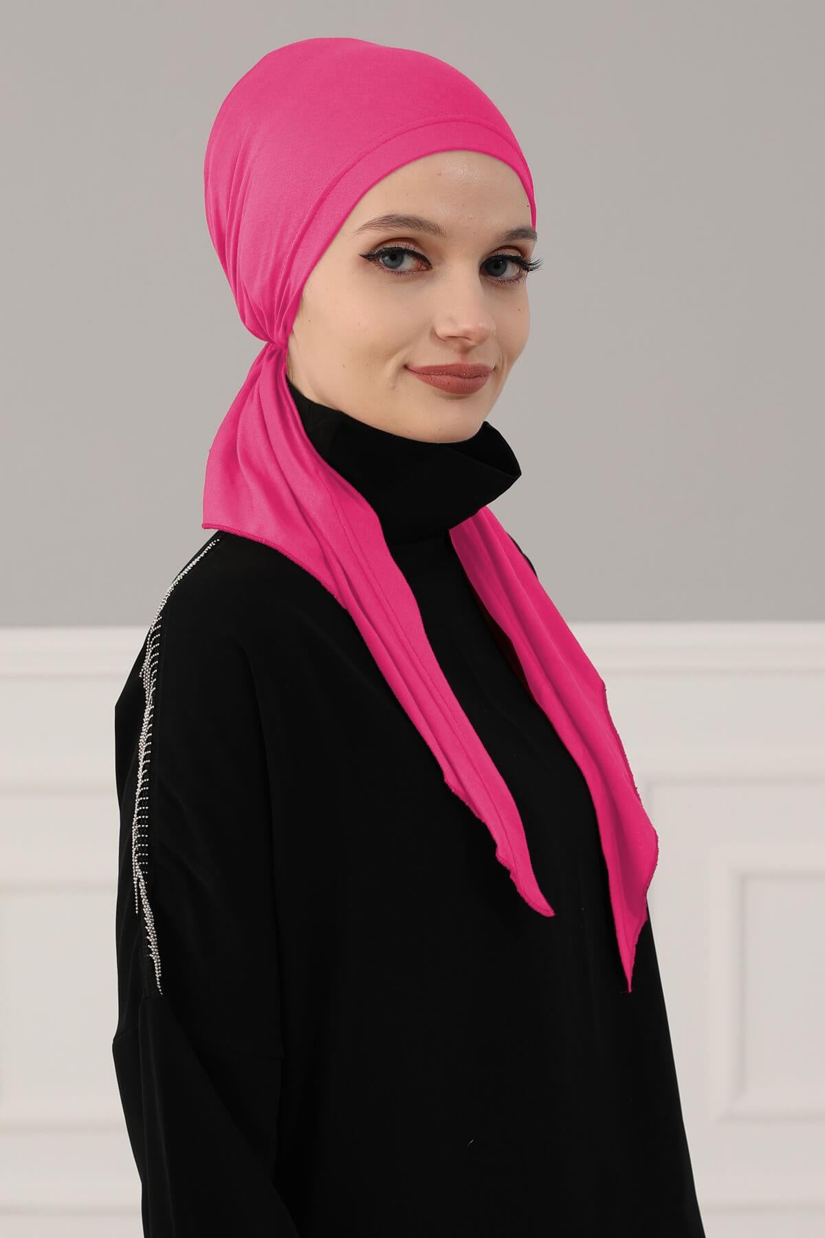 Simple Pre-Tied Turban Bonnet for Women, Easy Wear Chemo Headwear for Cancer Patients, Soft and Breathable Cotton Headwrap,B-47 Fuchsia