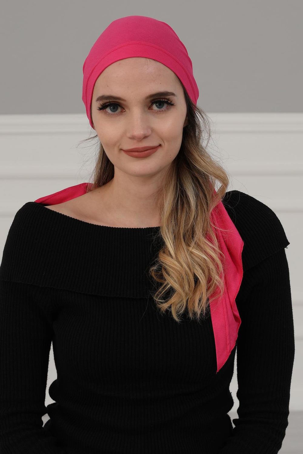 Simple Pre-Tied Turban Bonnet for Women, Easy Wear Chemo Headwear for Cancer Patients, Soft and Breathable Cotton Headwrap,B-47 Fuchsia