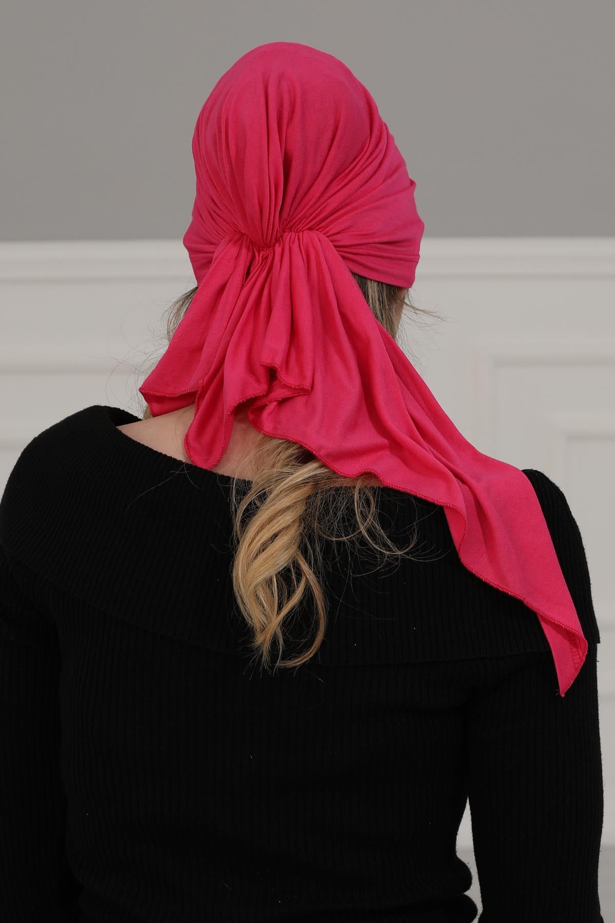 Simple Pre-Tied Turban Bonnet for Women, Easy Wear Chemo Headwear for Cancer Patients, Soft and Breathable Cotton Headwrap,B-47 Fuchsia