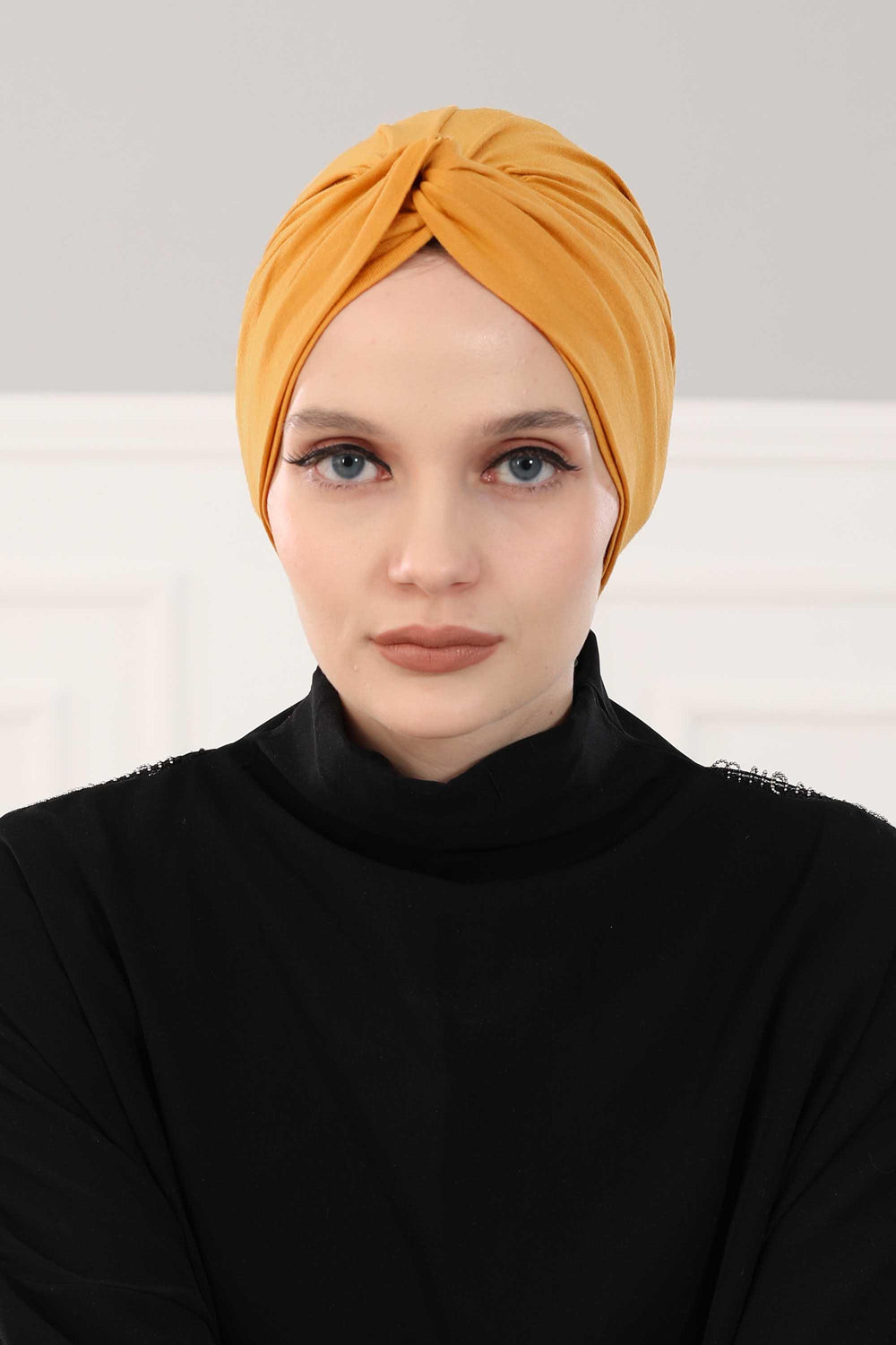 Simple Pre-Tied Turban Bonnet for Women, Easy Wear Chemo Headwear for Cancer Patients, Soft and Breathable Cotton Headwrap,B-47 Mustard Yellow