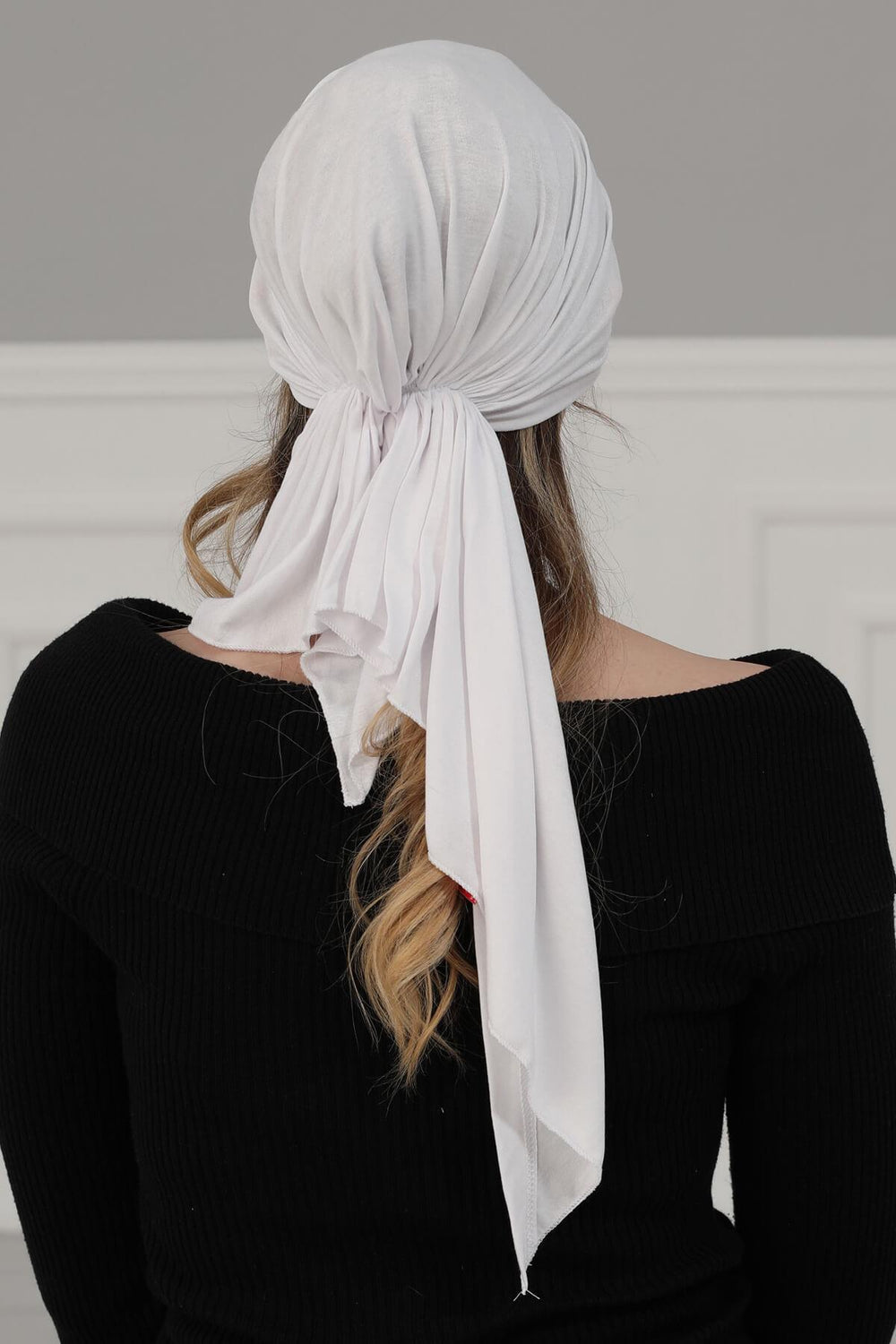 Simple Pre-Tied Turban Bonnet for Women, Easy Wear Chemo Headwear for Cancer Patients, Soft and Breathable Cotton Headwrap,B-47 White