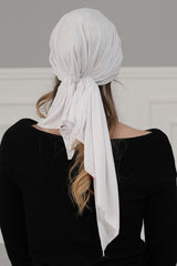 Simple Pre-Tied Turban Bonnet for Women, Easy Wear Chemo Headwear for Cancer Patients, Soft and Breathable Cotton Headwrap,B-47 White