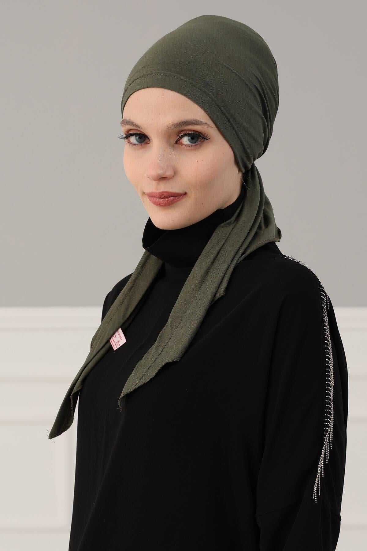 Simple Pre-Tied Turban Bonnet for Women, Easy Wear Chemo Headwear for Cancer Patients, Soft and Breathable Cotton Headwrap,B-47 Army Green