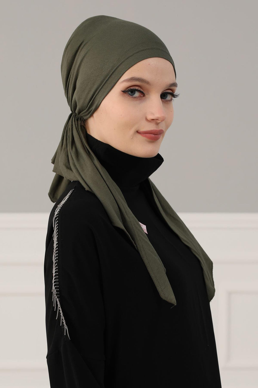 Simple Pre-Tied Turban Bonnet for Women, Easy Wear Chemo Headwear for Cancer Patients, Soft and Breathable Cotton Headwrap,B-47 Army Green