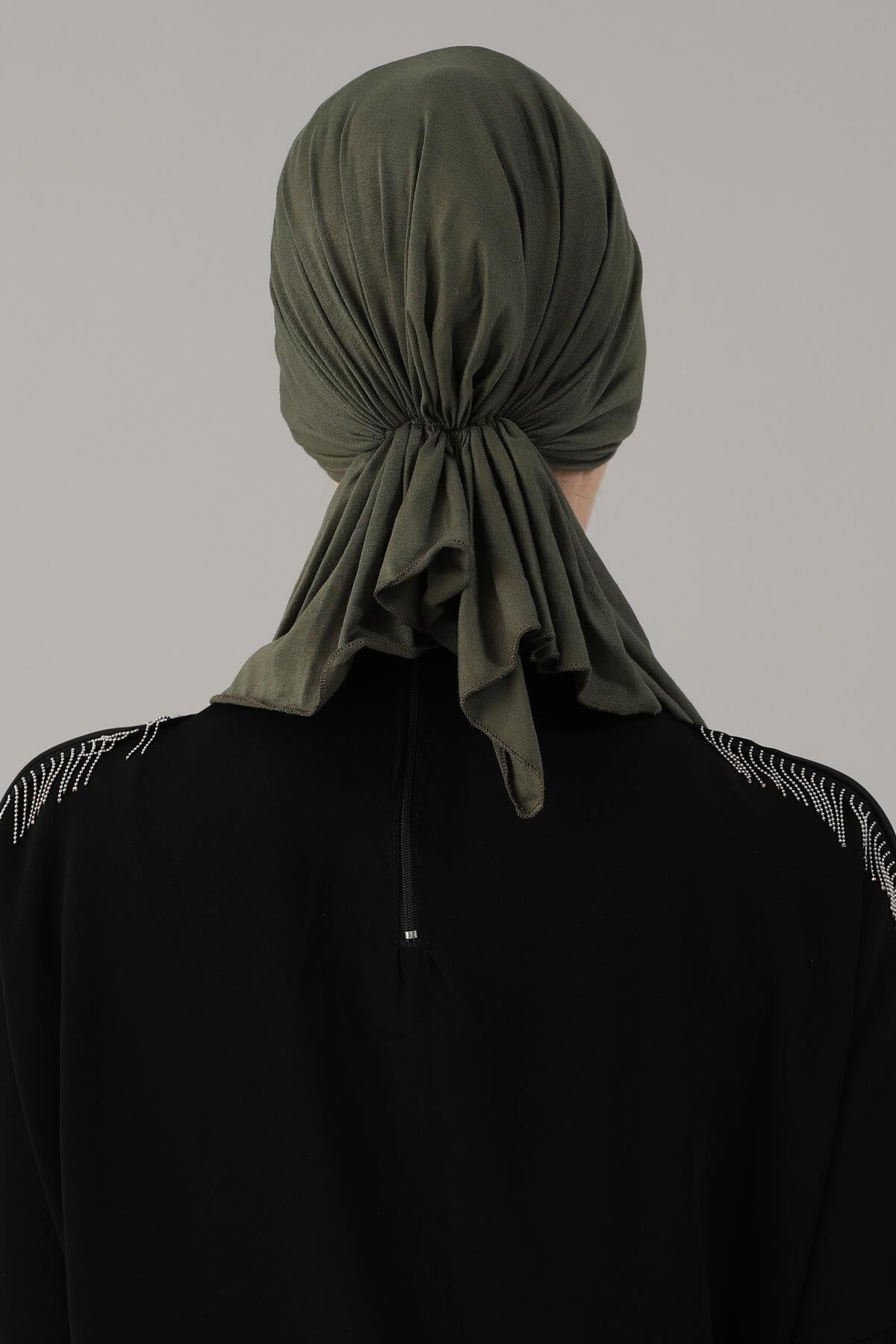 Simple Pre-Tied Turban Bonnet for Women, Easy Wear Chemo Headwear for Cancer Patients, Soft and Breathable Cotton Headwrap,B-47 Army Green