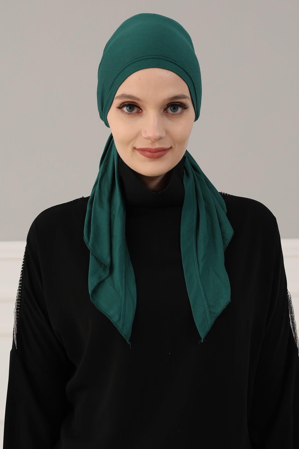 Simple Pre-Tied Turban Bonnet for Women, Easy Wear Chemo Headwear for Cancer Patients, Soft and Breathable Cotton Headwrap,B-47 Green