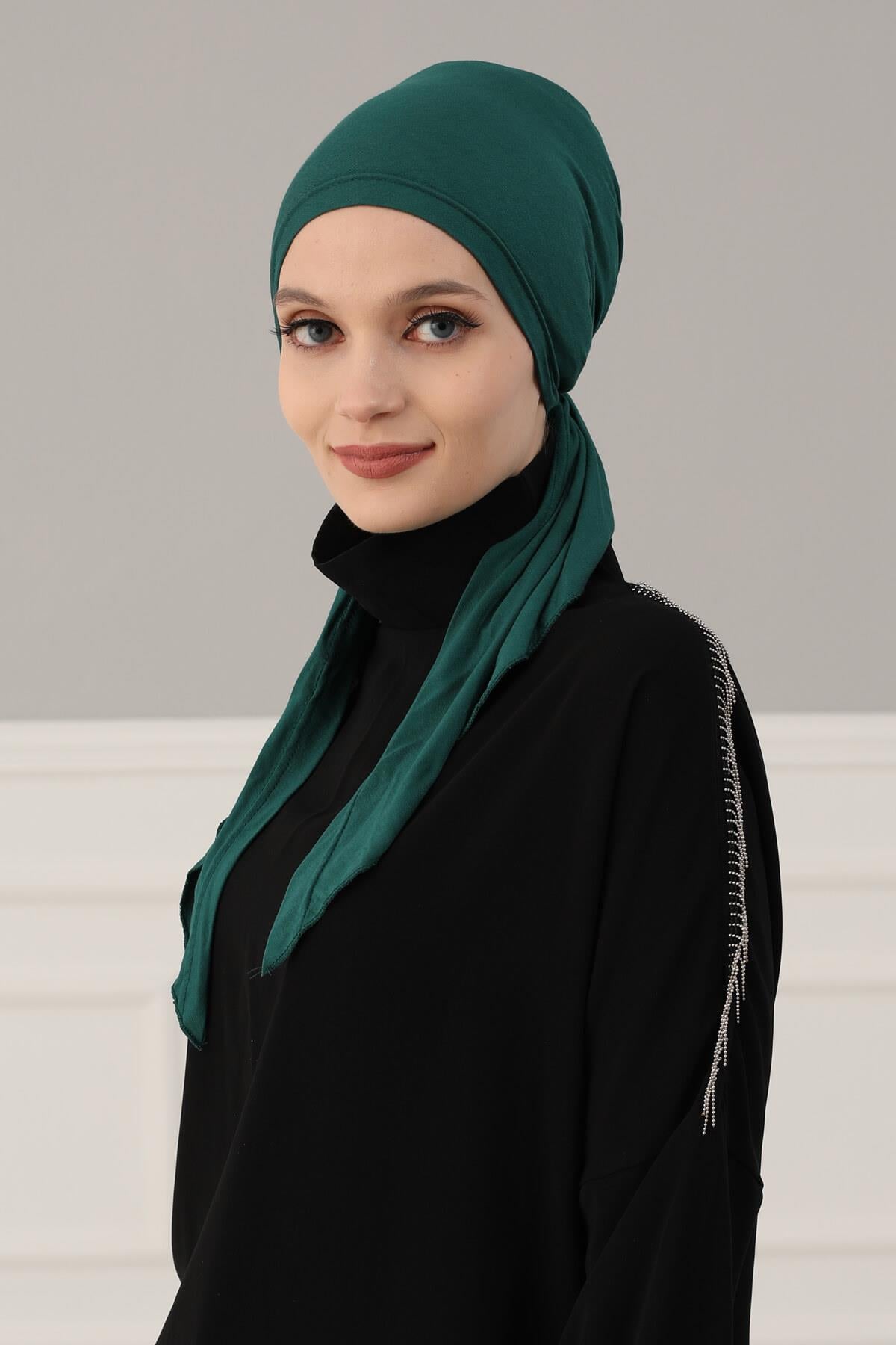 Simple Pre-Tied Turban Bonnet for Women, Easy Wear Chemo Headwear for Cancer Patients, Soft and Breathable Cotton Headwrap,B-47 Green