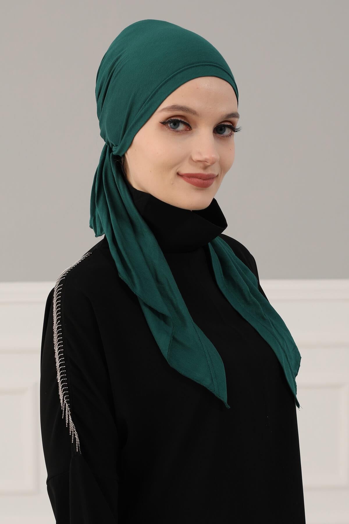 Simple Pre-Tied Turban Bonnet for Women, Easy Wear Chemo Headwear for Cancer Patients, Soft and Breathable Cotton Headwrap,B-47 Green