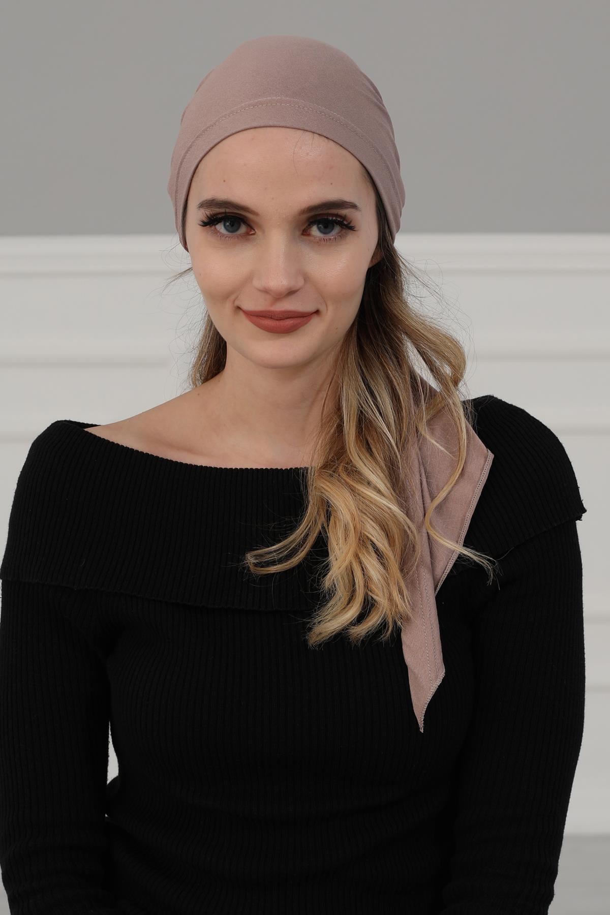 Simple Pre-Tied Turban Bonnet for Women, Easy Wear Chemo Headwear for Cancer Patients, Soft and Breathable Cotton Headwrap,B-47 Mink