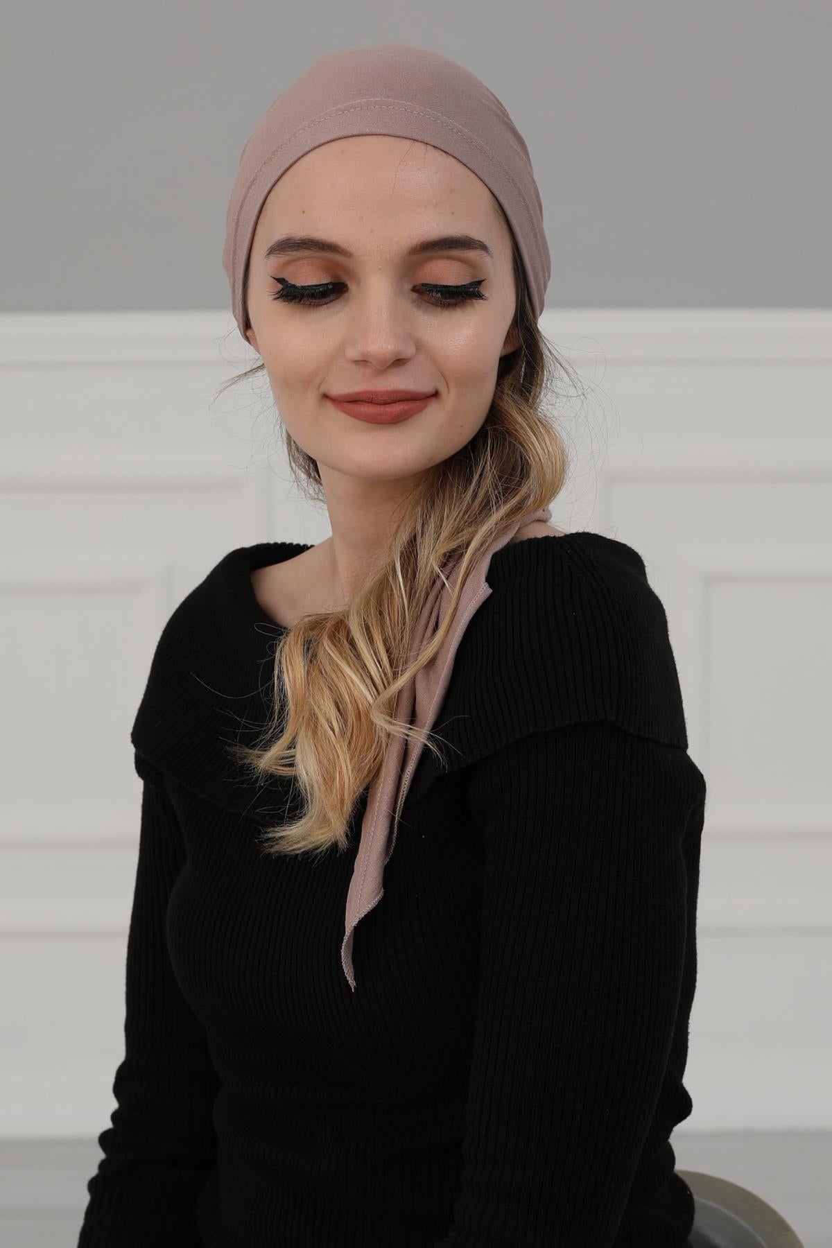 Simple Pre-Tied Turban Bonnet for Women, Easy Wear Chemo Headwear for Cancer Patients, Soft and Breathable Cotton Headwrap,B-47 Mink