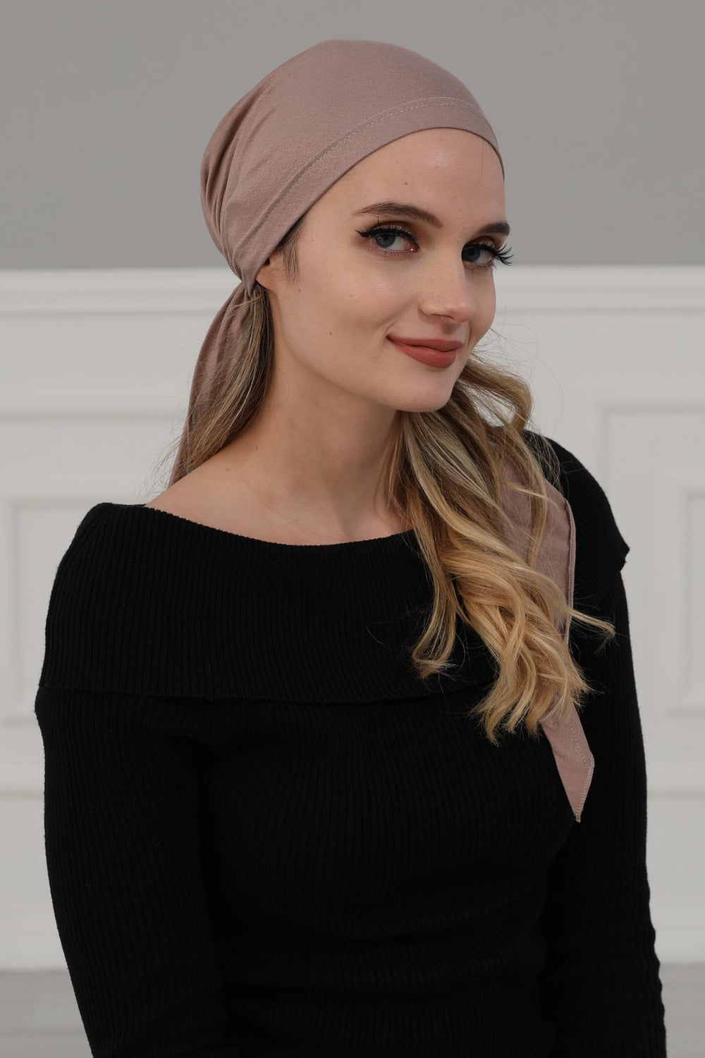 Simple Pre-Tied Turban Bonnet for Women, Easy Wear Chemo Headwear for Cancer Patients, Soft and Breathable Cotton Headwrap,B-47 Mink