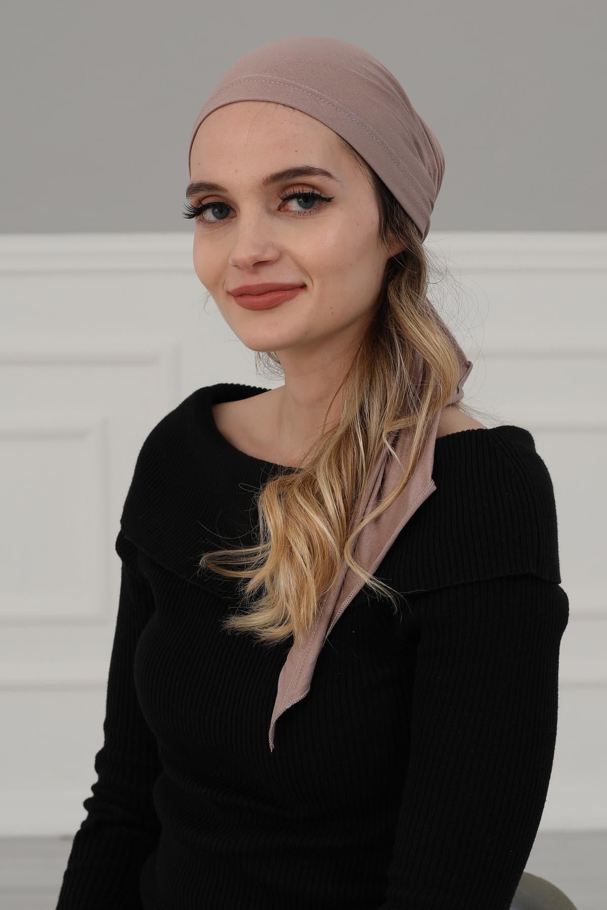 Simple Pre-Tied Turban Bonnet for Women, Easy Wear Chemo Headwear for Cancer Patients, Soft and Breathable Cotton Headwrap,B-47 Mink